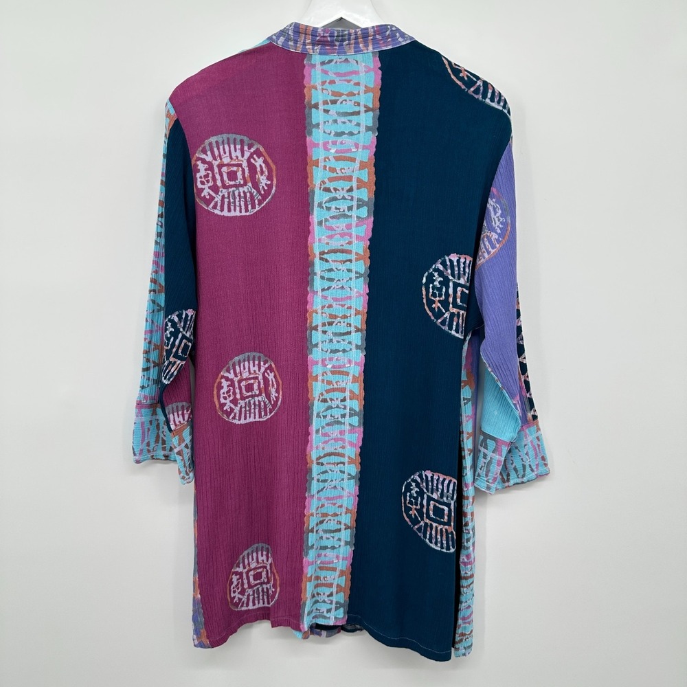 Soft Surroundings Tunic Top Shirt Size L XL Crinkle 3/4 Sleeves Patchwork Boho - Picture 7 of 10
